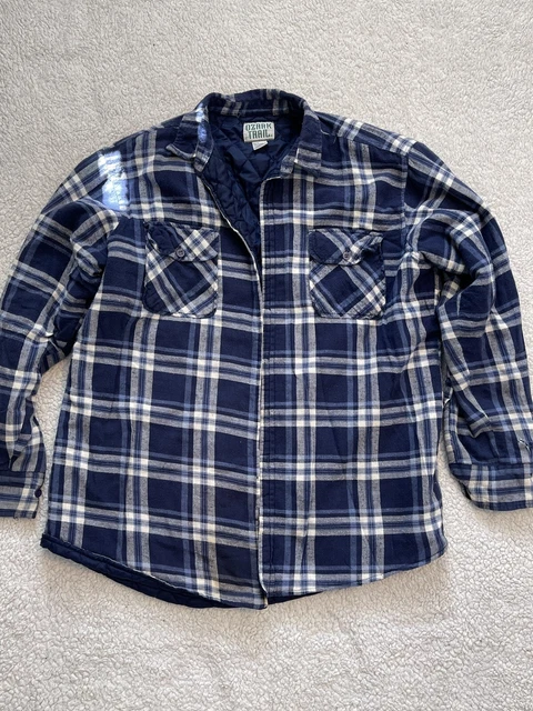 Ozark Trail Mens Jacket Size XLT Blue Plaid Flannel Quilted Lined Open Shacket