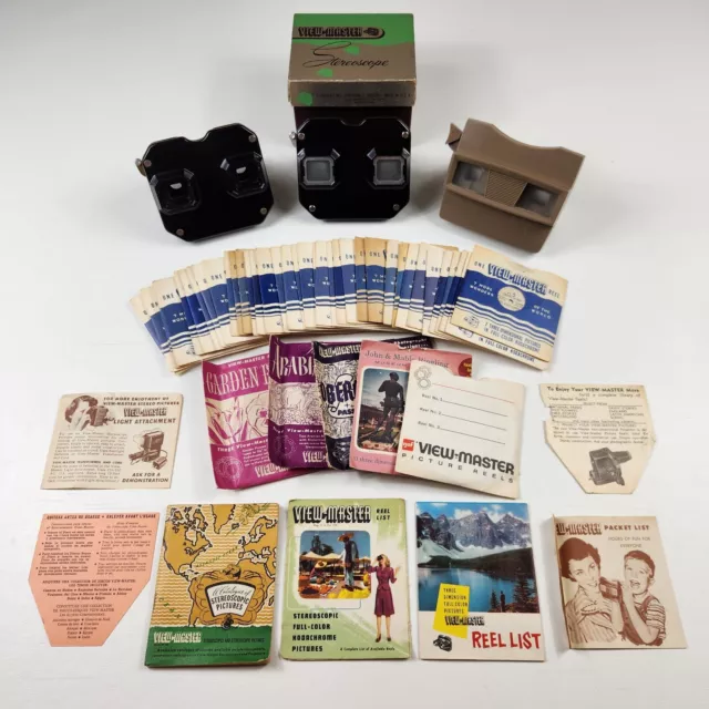 VTG 50s 60s View Master Lot w/ 40+ Reels & Box Travel National Parks Fairy Tales