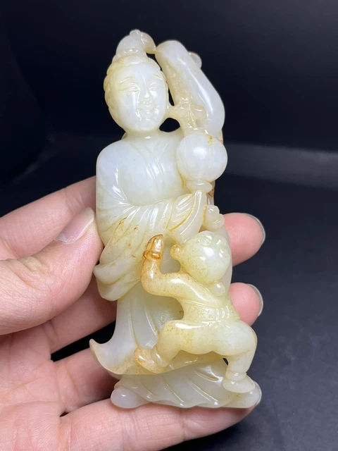 Chinese Exquisite Handmade figure Carving Hetian Jade Statue