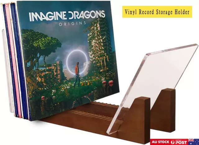 Vinyl Record Storage Holder Acrylic Ends Display Stand Wooden LP 50 Album Holder