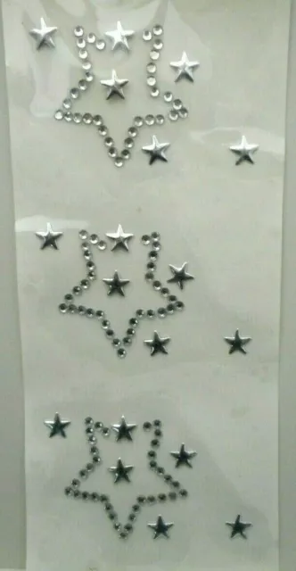 3 Sets Silver & Clear Stars Rhinestone Studs Iron-On Hot-Fix Transfers #84