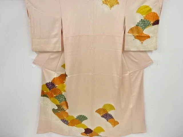 41750# Japanese Kimono / Antique Kimono / Embroidery / Stream & Kiku Seigaih