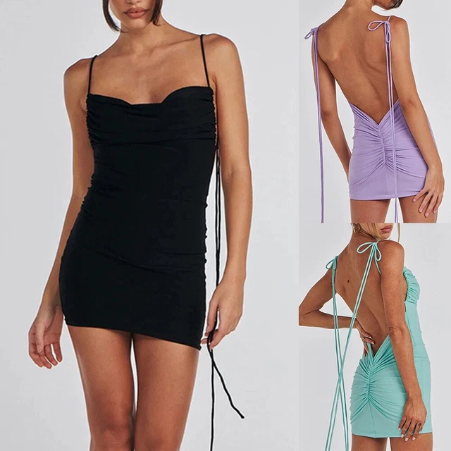 Women Dress Hot Style Sexy Suspenders Fold Package Hip Strap Solid Color Dress