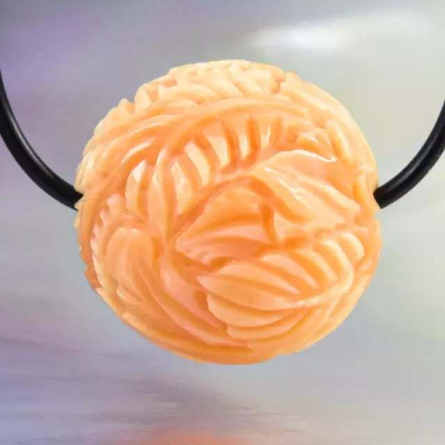 Tropical Leaf Design Bead 14.60 mm Carved Apricot Shell Handmade drilled 4.28 g