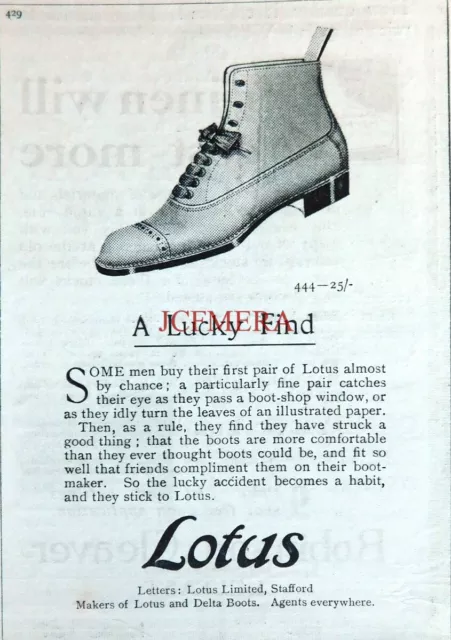 LOTUS 'Style 444' Boots WW1 Advert #3 : Original Antique 1915 Print