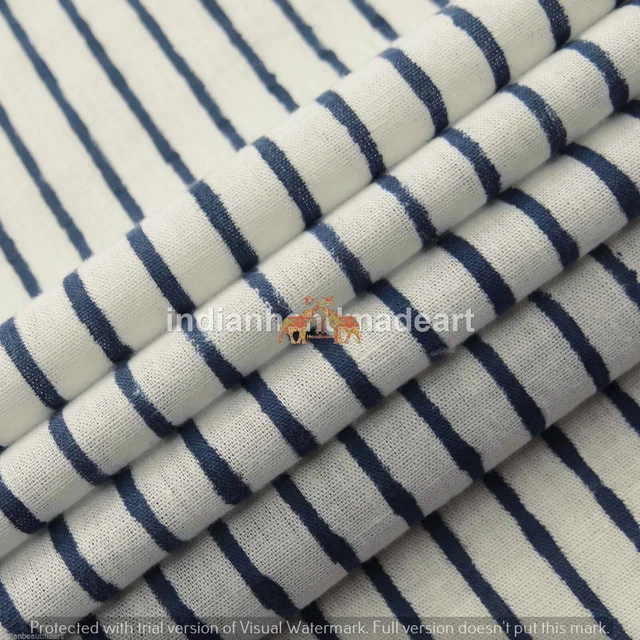 4.6m Rayé Bloc Imprimé Desseré Tissu 100% Coton Couture Robe Loisirs Créatifs