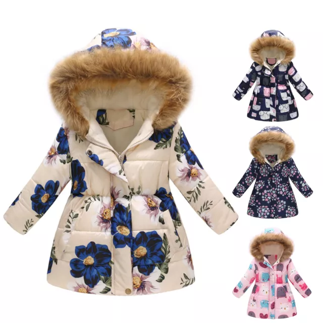 Children Jacket Mid-length Lovely Cats Print Plush Hooded Casual Coat Ultra Soft