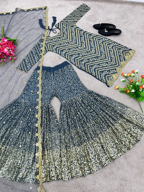 Prêt Fabriqué Femme Sharara Plazzo Kurti Plazzo Indienne Salwar Kameez Costume