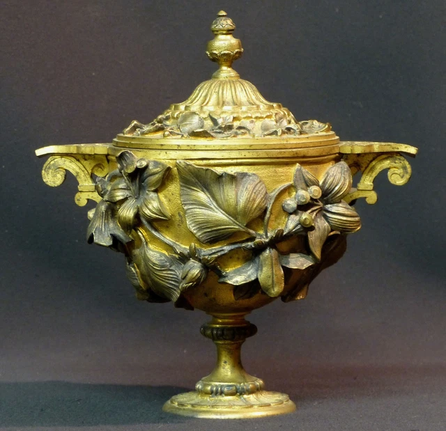 E 1900 superbe calice coupe couverte bronze doré art nouveau 1,4kg18cm nénuphar