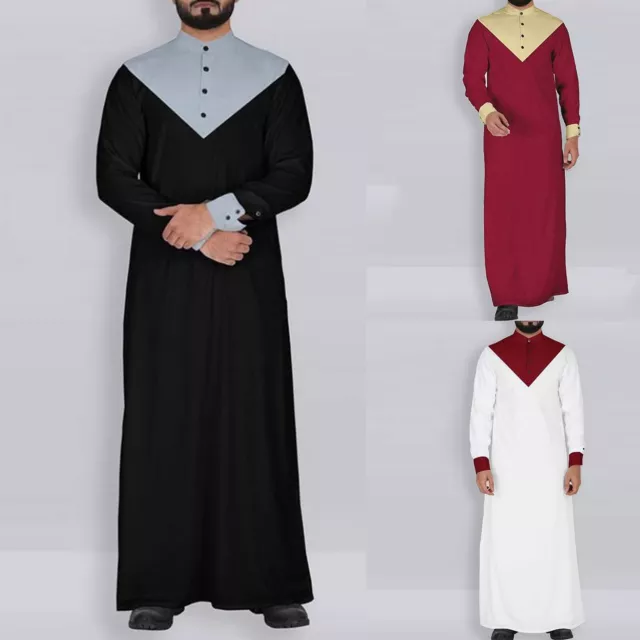 Muslim Men Long Sleeve Thobe Middle East Saudi Arab Kaftan Islamic Abaya Dress