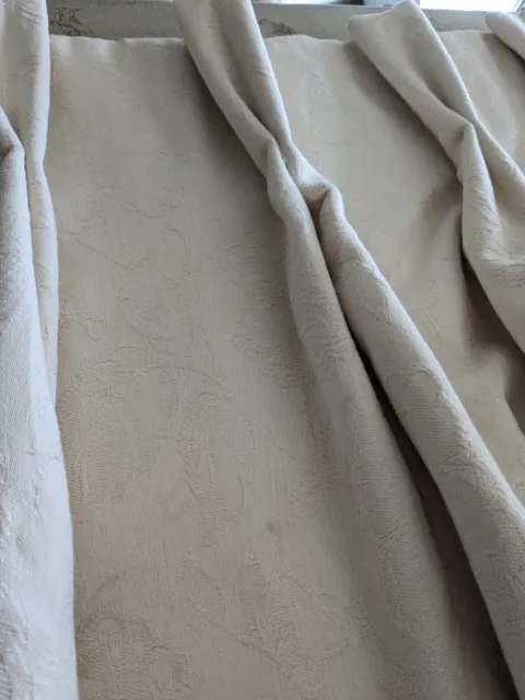 1 Pair of  natural Cotton Damask curtains cream, lined  HUGE    LONG