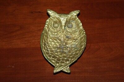 Antique Brass Owl Trinket Dish Ashtray Tray Bowl