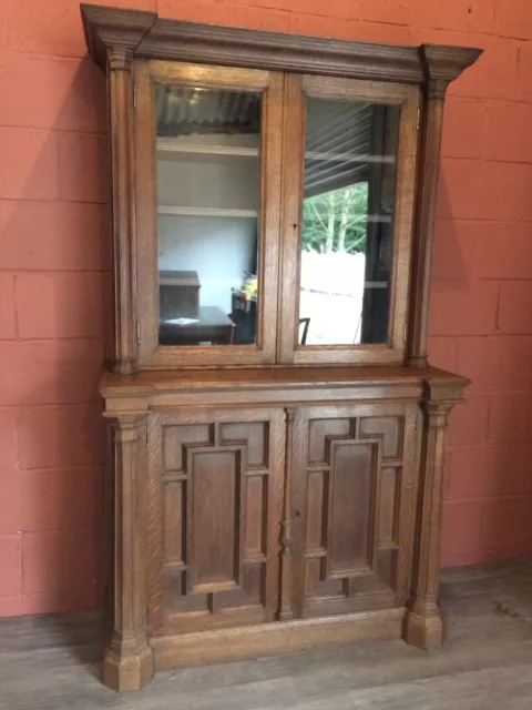 An imposing mid Victorian Gothic style 4 door solid oak book case circa 1860 3