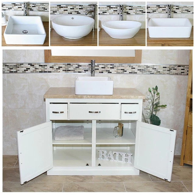 Bathroom Vanity | White Wash Stand Travertine Top & Ceramic Basin A
