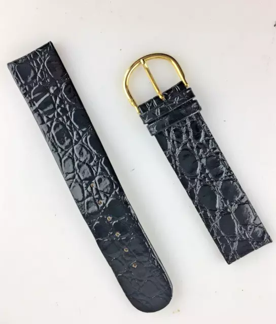 Cinturino Nero In Pelle Orologio Generico Lucido Unisex 20 mm Fibbia In Acciaio