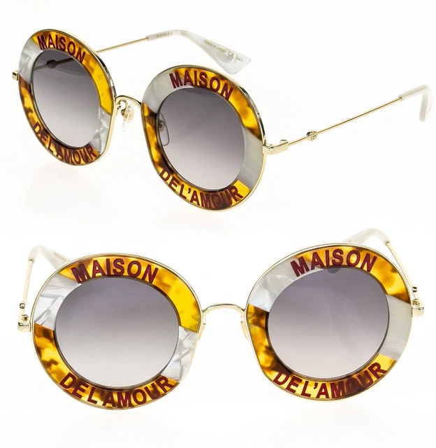 GUCCI AUTHENTIC 0113 Round Brown Pearl Stripe Maison Del Amour