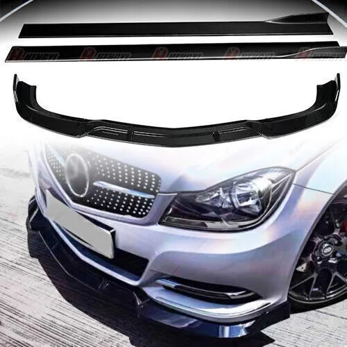 For Mercedes Benz W204 C Class Front Splitter Lip Spoiler + Side Skirt Extension