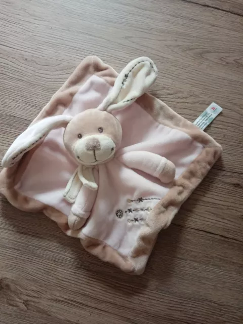 Doudou plat carré lapin rose marron brun nicotoy simba