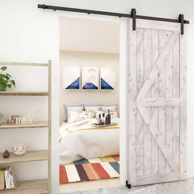 5-8FT Sliding Barn Door Hardware Track Kit Black,Steel Hanger for Closet Kitchen