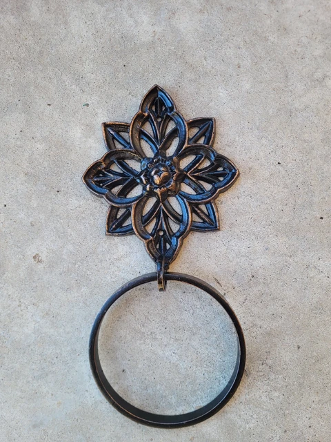 Wrought Iron Towel Ring, Ornate Hand Towel Ring, White, Farmhouse, Bathroom