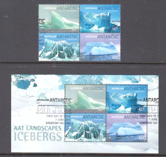 AAT LANDSCAPES Icebergs. Fine used mini sheet + block 4 stamps.