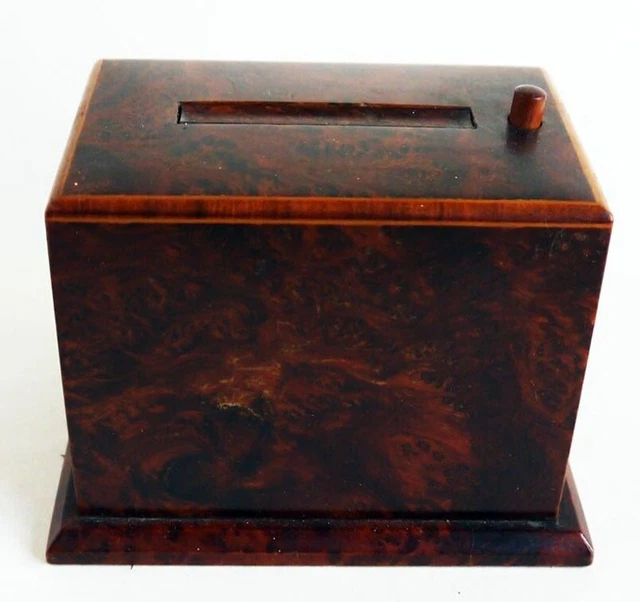 Antique Art Deco Inlaid Burr / Burl Maple Walnut Pop Up Cigarette Box Dispenser
