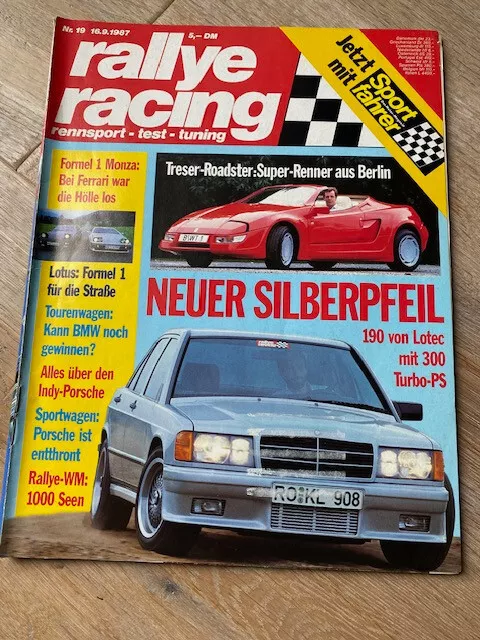 Rallye Racing 19/87 Titelfoto: Lotec-Meredes 190, Lotus Esprit Turbo+Lotus Excel