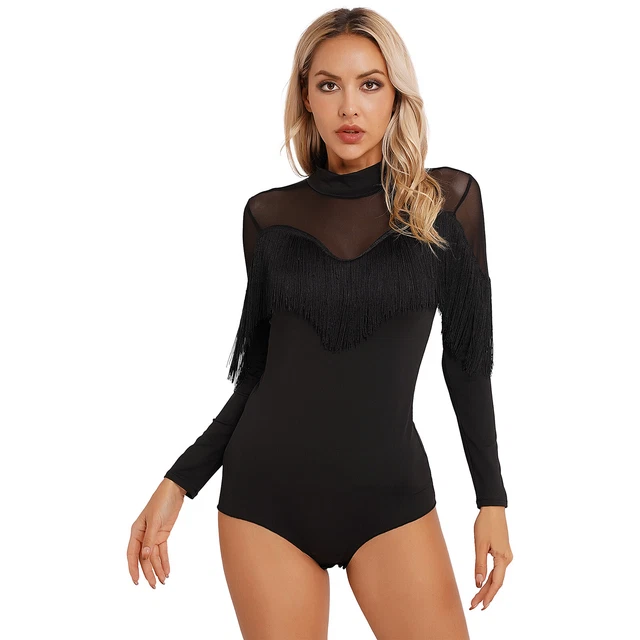 Women's Ballet Figure Skating Leotard Long Sleeve Mesh Dance Gymnastics Bodysuit