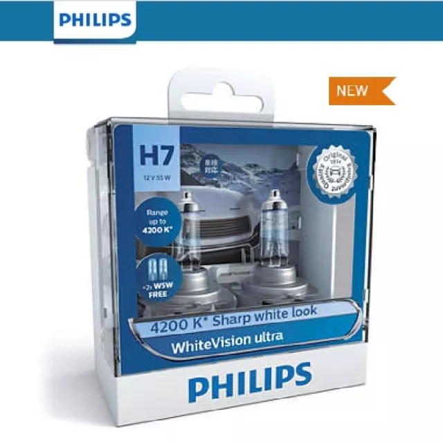 Philips H7 White Vision Ultra Light Globes + T10 12v 55w 4200K White Road Legal