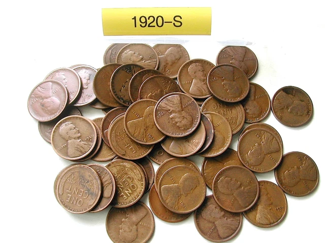 1920-S Lincoln Wheat Cent Penny Roll