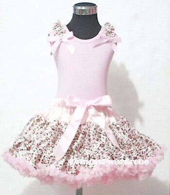 Light Pink Leopard Pettiskirt with Pink Pettitop Top Ruffles Pink Bows Set 1-8Y