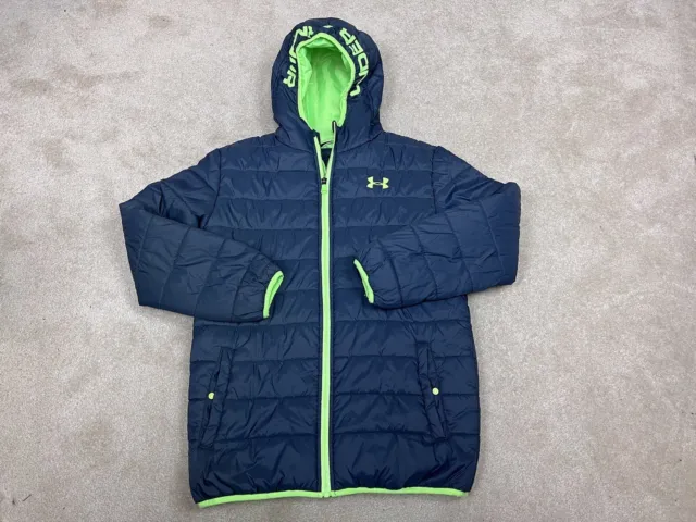 Under Armour Jacket Boys Extra Large Gray Green Parka Full Zip Hooded Insulated