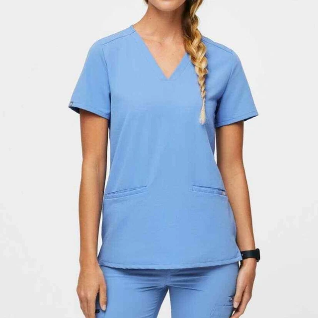 Figs Casma Three Pocket Scrub Top XS Short Sleeve Blue
