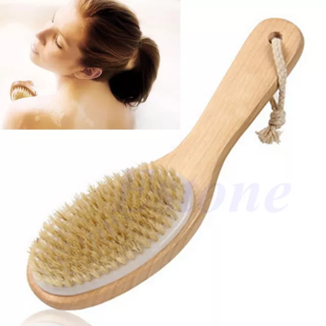 Full Body Natural Bristle Dry Skin Exfoliation Brush Massager Cleaner Scrubber