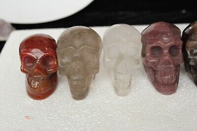 5 Natural Strawberry Fluorite Agate smoky  phantom Crystal Carving Skull b12 7