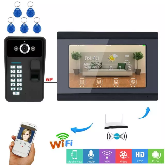 7" Wifi Fingerprint RFID Door Intercom System Doorbell Video Door Phone