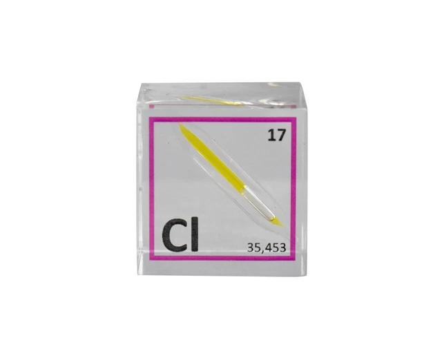 Liquid Chlor Sample 99.99% Pure Cast IN 25mm Acrylic Cube für Collection