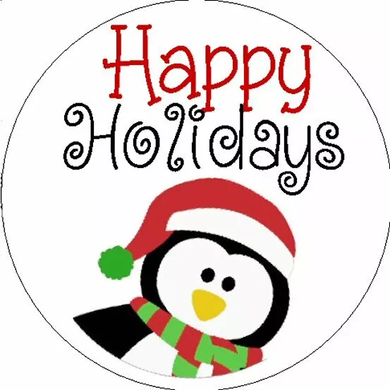 CUTE PENGUIN - HAPPY HOLIDAYS - 1" Sticker / Seal Labels!