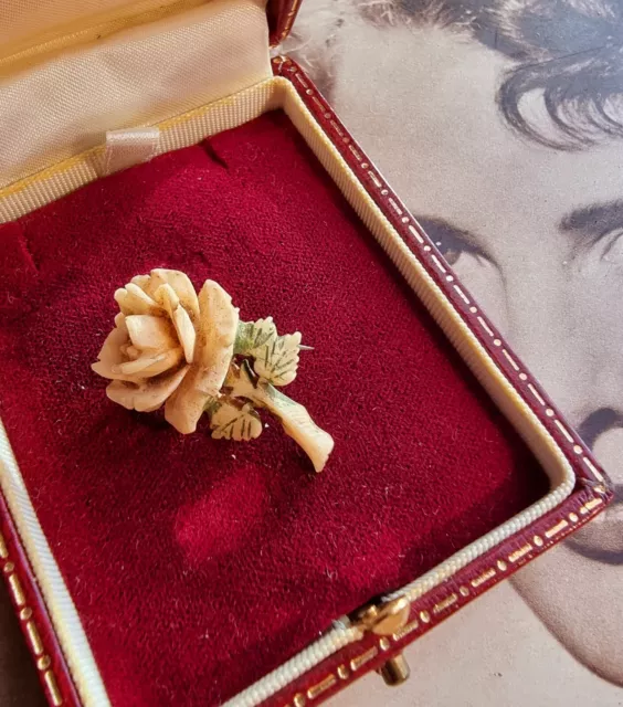 Vintage Brooch  1930S Flower Cream Carved Celluloid Rose Costume Jewellery