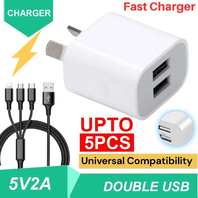 Universal 5V Dual USB Charger Power Adapter Charging Cable Type C Micro Android