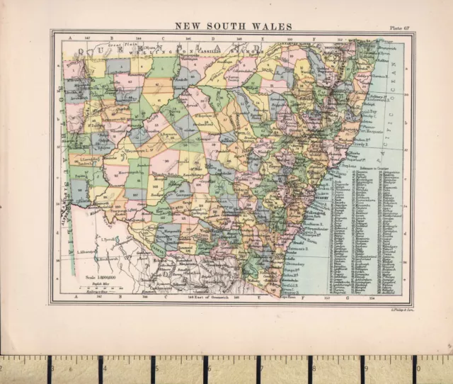 c1880 VICTORIAN MAP ~ AUSTRALIA ~ NEW SOUTH WALES WITH COUNTIES