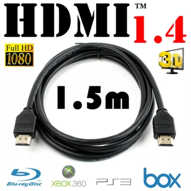 CABLE HDMI 1,5m OR LCD PLASMA PS3 XBOX TV HD DVD BLU RAY 1.4 LED 3D HIGH SPEED