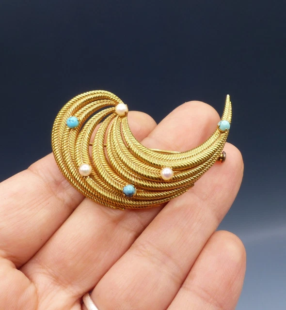 Magnifique Broche Vintage Deux Tons Or Et Bleu - Bijou Ancien Plein De Charme