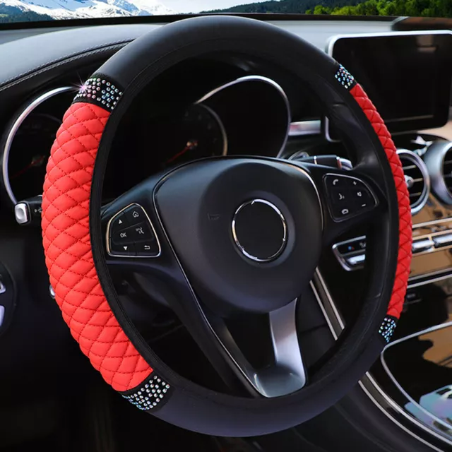 Car Universal PU Leather Diamond Steering Wheel Cover For 15''/38cm Accessories