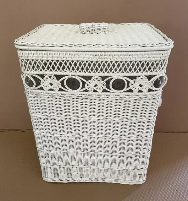 Vintage White Wicker Hamper AND Waste Basket