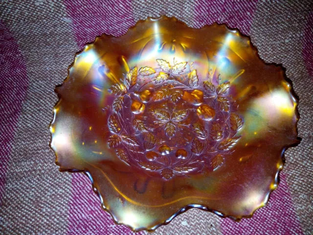 Vintage Northwood Three Fruits Medallion Marigold Carnival Glass Bowl