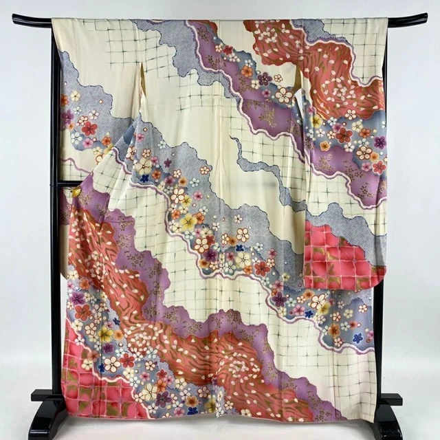 Japanese Kimono Furisode Pure Silk Japanese Apricot Cherry Blossom Petals