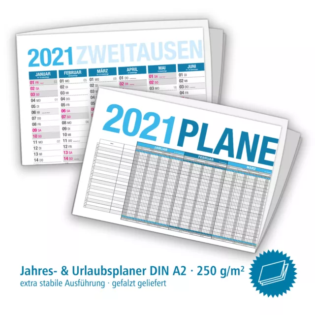 itenga Sparset Kalender Planer 2021 Jahresplaner + Urlaubsplaner DIN A2 gefalzt