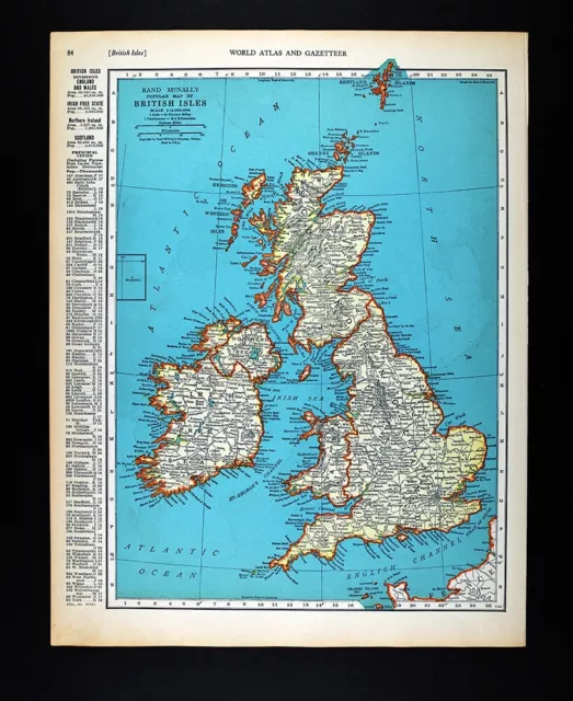 1937 McNally Map British Isles Great Britain & Ireland England Scotland London