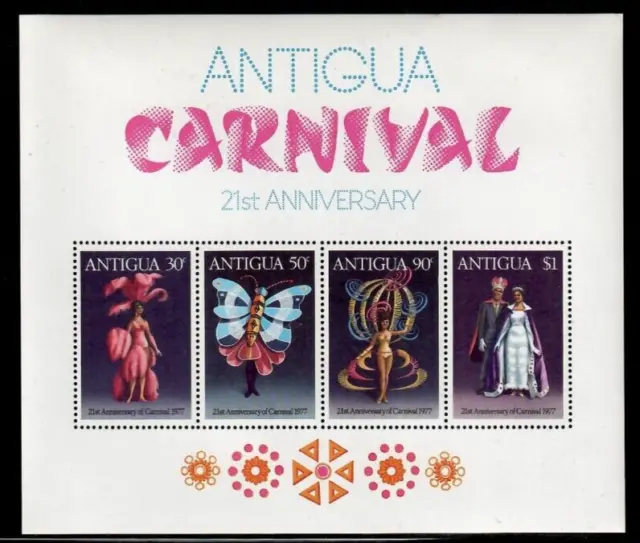 Antigua 1977 - Carnival Costumes - Sheet of 4 Stamps - Scott #476A - MNH